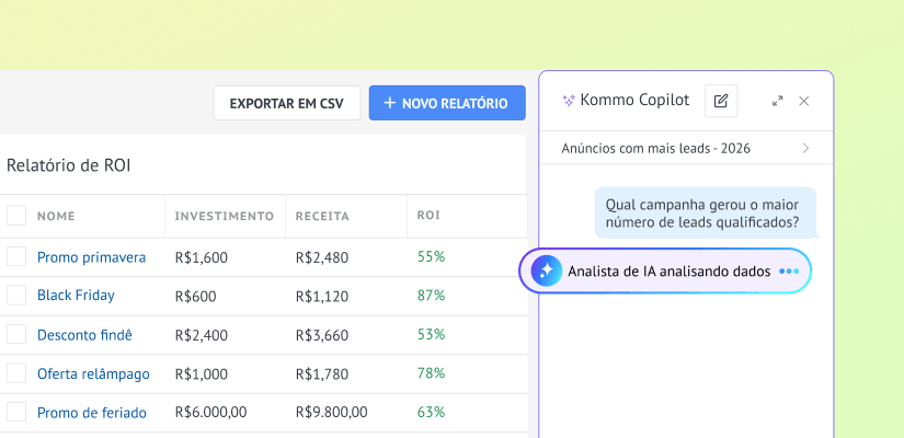 Relatório de resultados no Kommo
